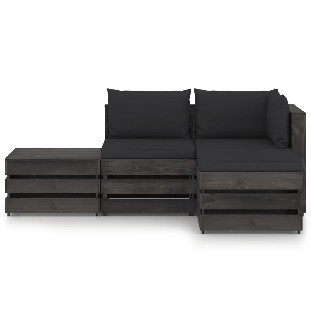 VidaXL 4-delige Loungeset met kussens grijs geïmpregneerd hout