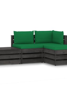 VidaXL 4-delige Loungeset met kussens grijs geïmpregneerd hout