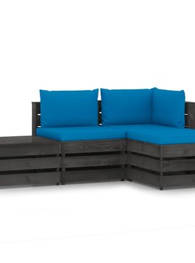 VidaXL 4-delige Loungeset met kussens grijs geïmpregneerd hout