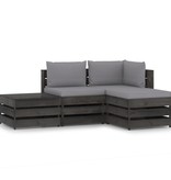 VidaXL 4-delige Loungeset met kussens grijs geïmpregneerd hout