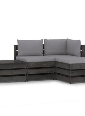 VidaXL 4-delige Loungeset met kussens grijs geïmpregneerd hout