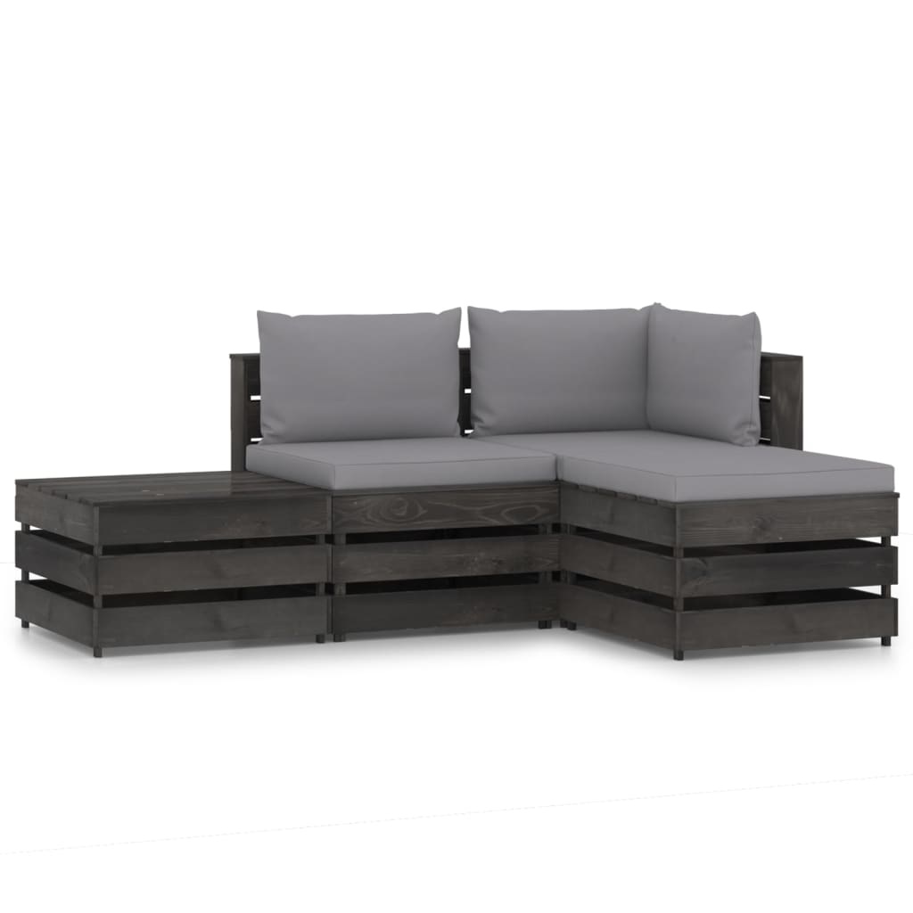 VidaXL 4-delige Loungeset met kussens grijs geïmpregneerd hout