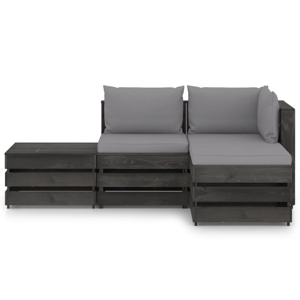 VidaXL 4-delige Loungeset met kussens grijs geïmpregneerd hout