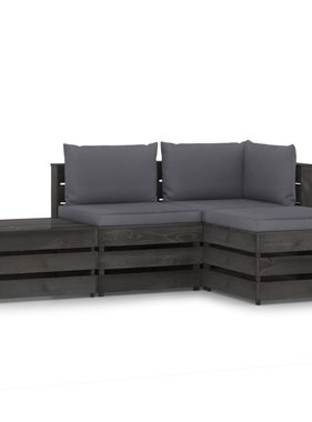 VidaXL 4-delige Loungeset met kussens grijs geïmpregneerd hout