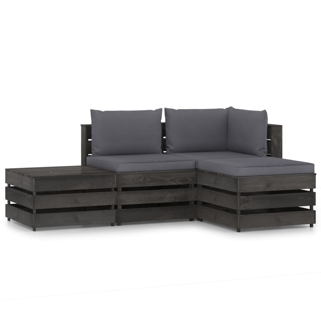 VidaXL 4-delige Loungeset met kussens grijs geïmpregneerd hout