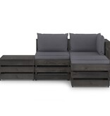 VidaXL 4-delige Loungeset met kussens grijs geïmpregneerd hout
