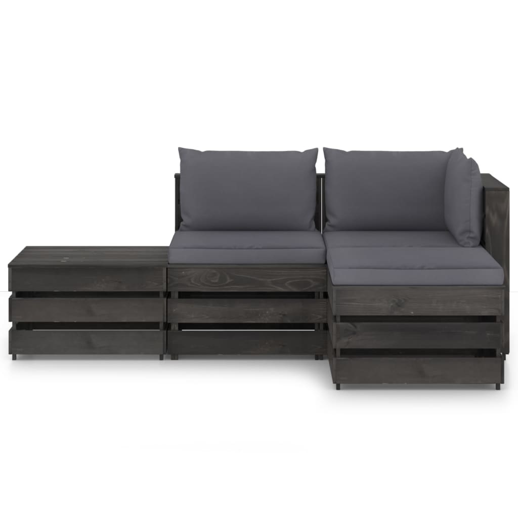 VidaXL 4-delige Loungeset met kussens grijs geïmpregneerd hout