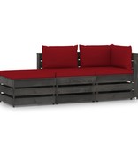 VidaXL 3-delige Loungeset met kussens grijs geïmpregneerd hout