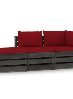 VidaXL 3-delige Loungeset met kussens grijs geïmpregneerd hout