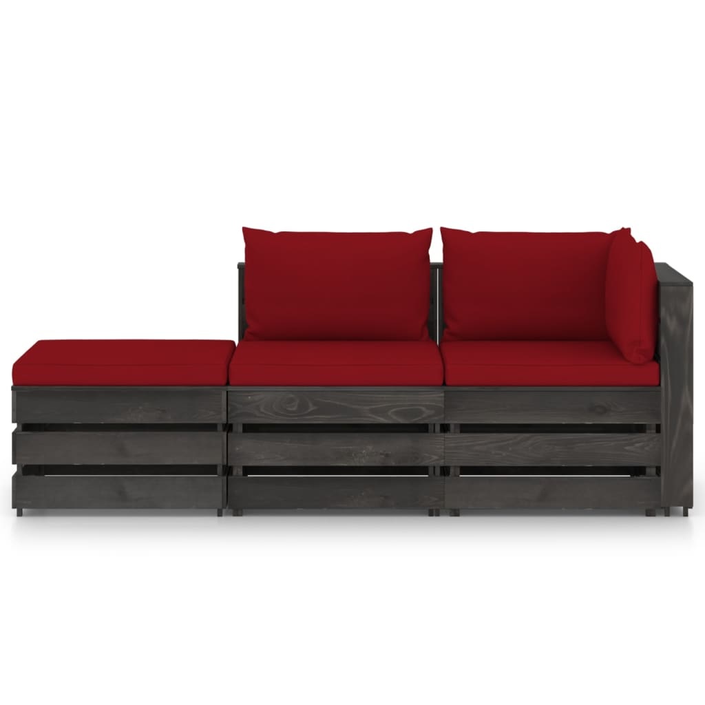 VidaXL 3-delige Loungeset met kussens grijs geïmpregneerd hout