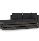 VidaXL 3-delige Loungeset met kussens grijs geïmpregneerd hout