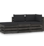 vidaXL 3-delige Loungeset met kussens grijs geïmpregneerd hout