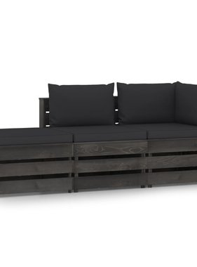 VidaXL 3-delige Loungeset met kussens grijs geïmpregneerd hout