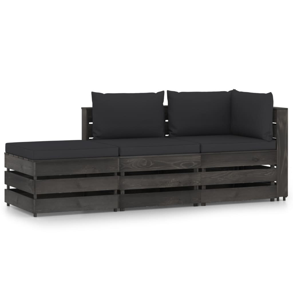 VidaXL 3-delige Loungeset met kussens grijs geïmpregneerd hout