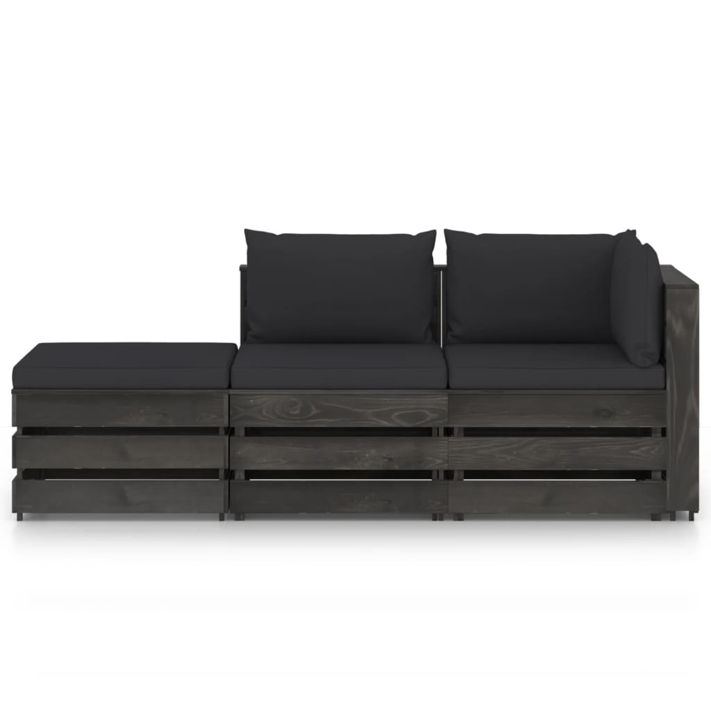 VidaXL 3-delige Loungeset met kussens grijs geïmpregneerd hout