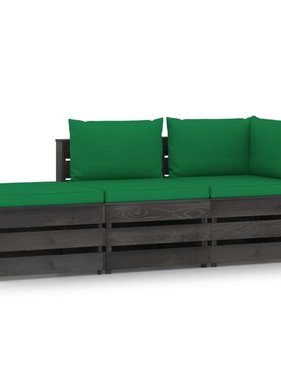 VidaXL 3-delige Loungeset met kussens grijs geïmpregneerd hout