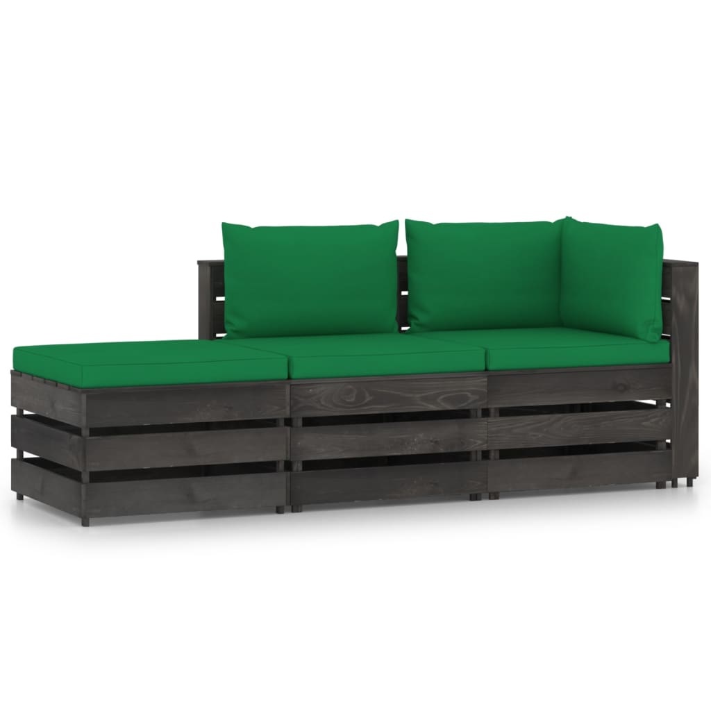 VidaXL 3-delige Loungeset met kussens grijs geïmpregneerd hout