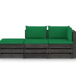 vidaXL 3-delige Loungeset met kussens grijs geïmpregneerd hout