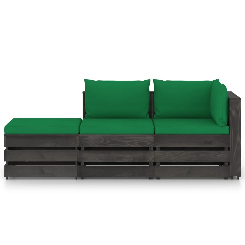 VidaXL 3-delige Loungeset met kussens grijs geïmpregneerd hout