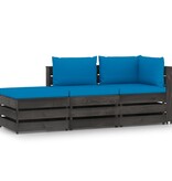 VidaXL 3-delige Loungeset met kussens grijs geïmpregneerd hout
