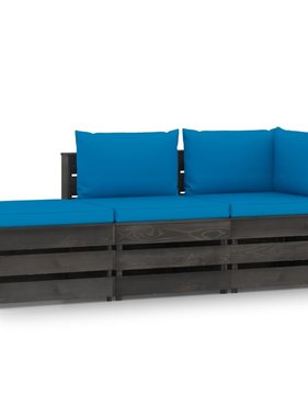 VidaXL 3-delige Loungeset met kussens grijs geïmpregneerd hout