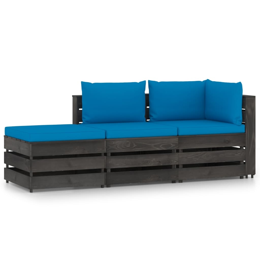 VidaXL 3-delige Loungeset met kussens grijs geïmpregneerd hout