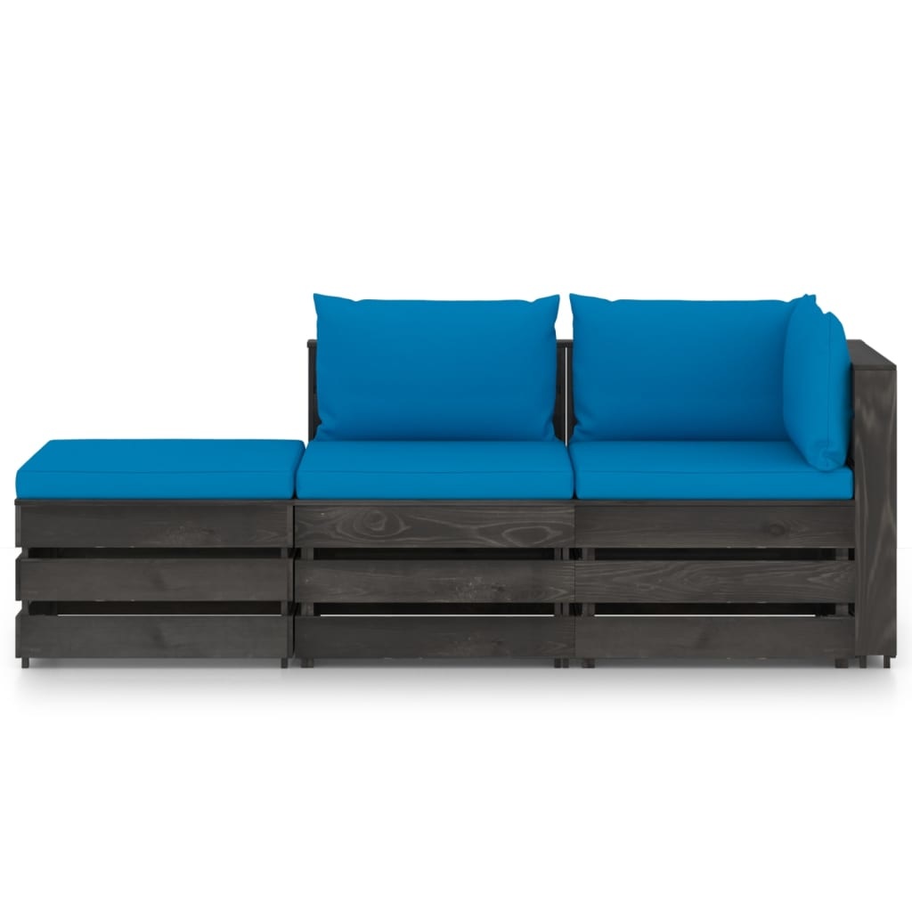 VidaXL 3-delige Loungeset met kussens grijs geïmpregneerd hout