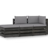 VidaXL 3-delige Loungeset met kussens grijs geïmpregneerd hout