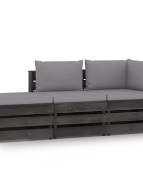 VidaXL 3-delige Loungeset met kussens grijs geïmpregneerd hout
