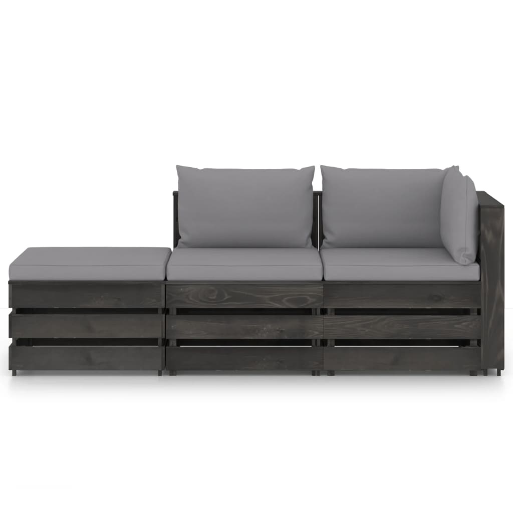 VidaXL 3-delige Loungeset met kussens grijs geïmpregneerd hout