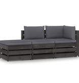 VidaXL 3-delige Loungeset met kussens grijs geïmpregneerd hout