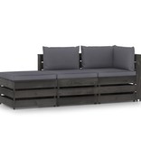 vidaXL 3-delige Loungeset met kussens grijs geïmpregneerd hout