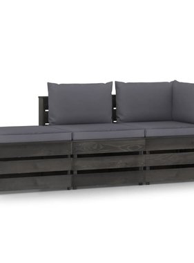 VidaXL 3-delige Loungeset met kussens grijs geïmpregneerd hout