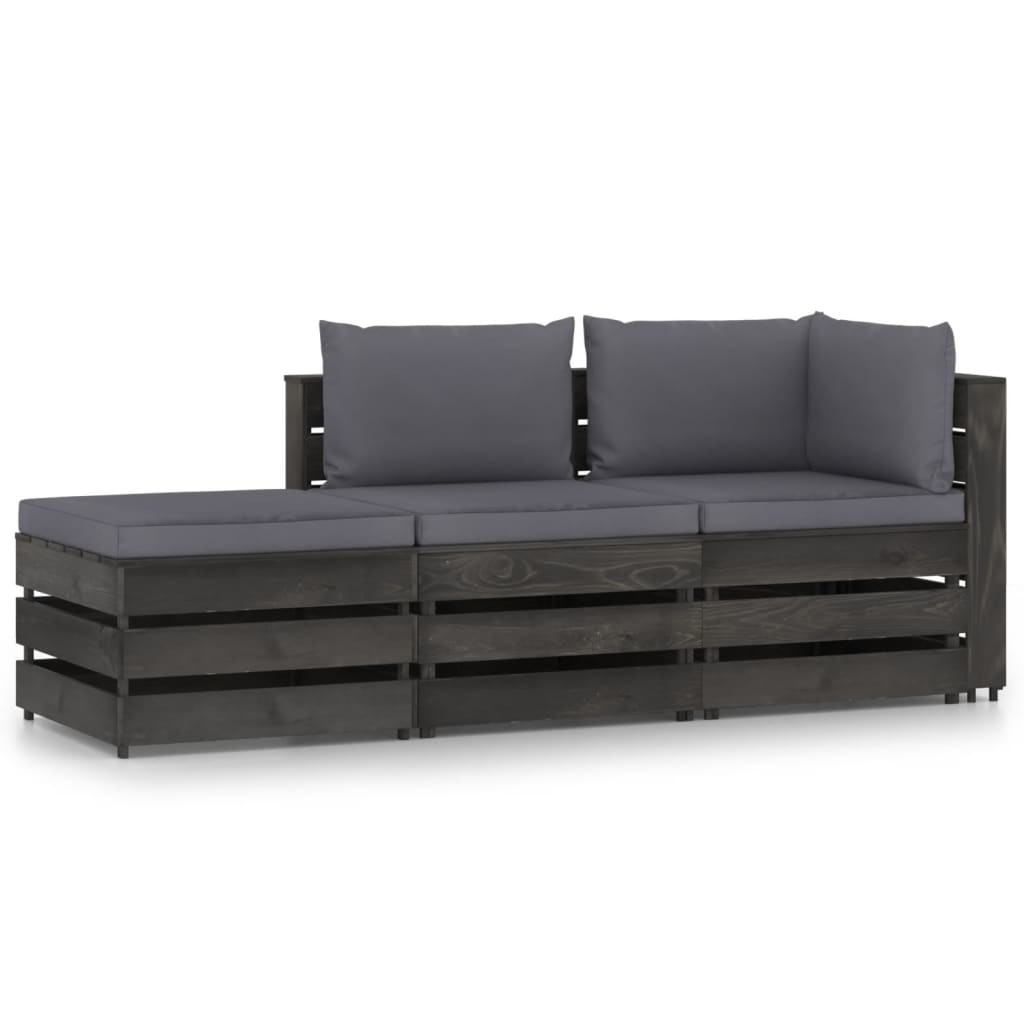 VidaXL 3-delige Loungeset met kussens grijs geïmpregneerd hout