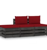 VidaXL 3-delige Loungeset met kussens grijs geïmpregneerd hout