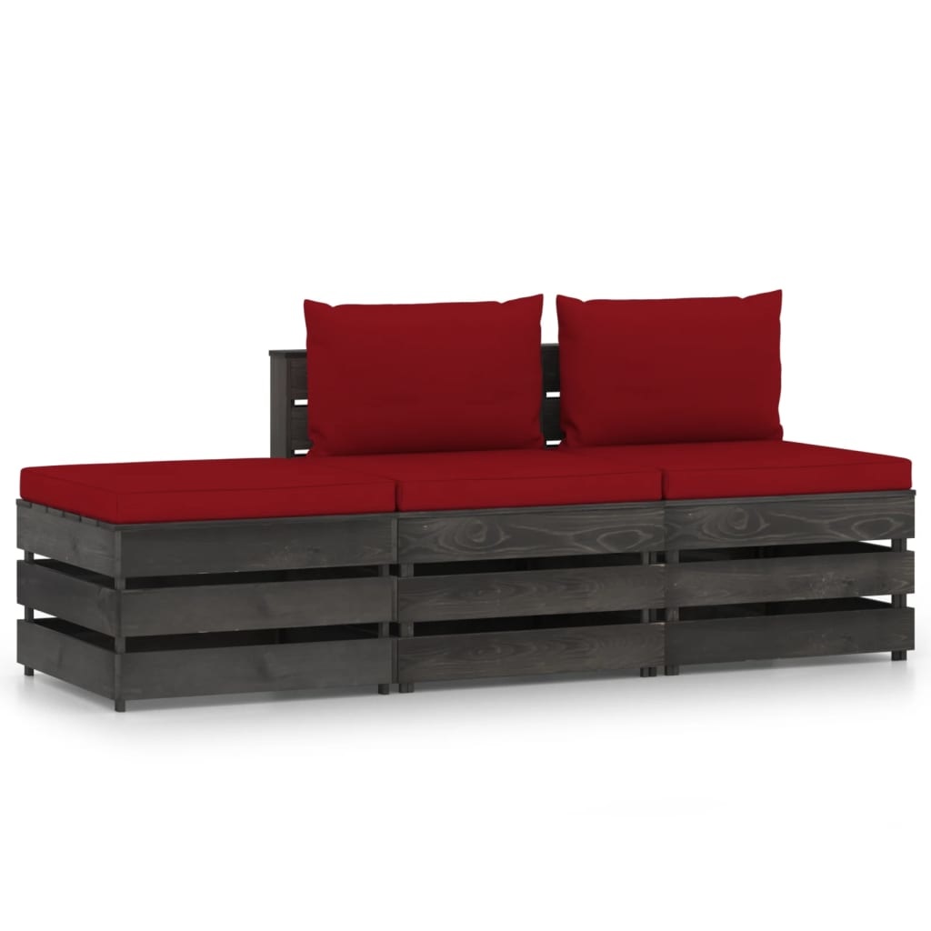VidaXL 3-delige Loungeset met kussens grijs geïmpregneerd hout