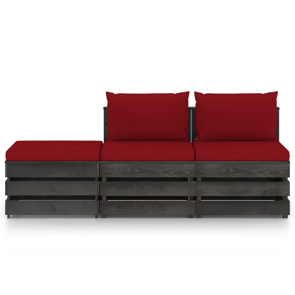 VidaXL 3-delige Loungeset met kussens grijs geïmpregneerd hout