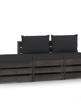 VidaXL 3-delige Loungeset met kussens grijs geïmpregneerd hout