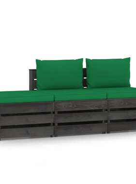 VidaXL 3-delige Loungeset met kussens grijs geïmpregneerd hout