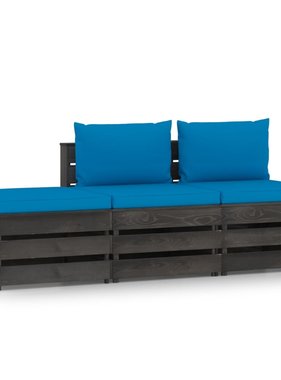 VidaXL 3-delige Loungeset met kussens grijs geïmpregneerd hout