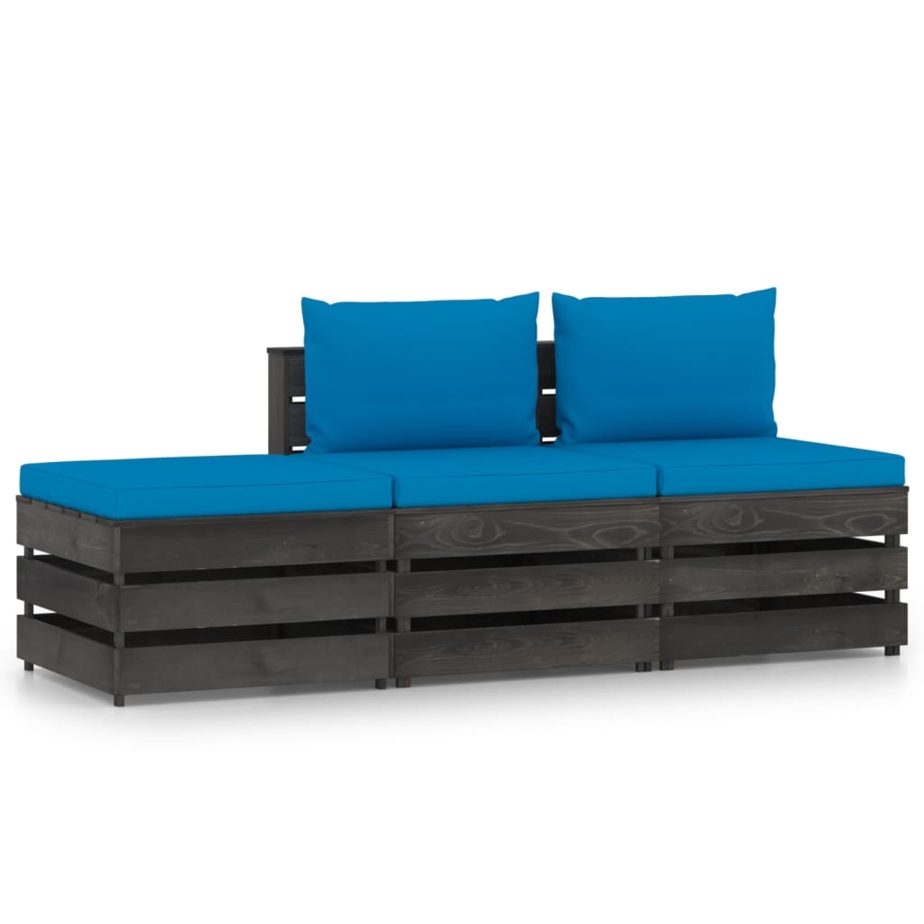 VidaXL 3-delige Loungeset met kussens grijs geïmpregneerd hout