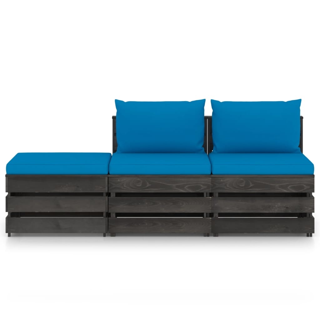 VidaXL 3-delige Loungeset met kussens grijs geïmpregneerd hout