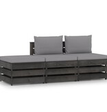 VidaXL 3-delige Loungeset met kussens grijs geïmpregneerd hout