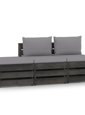 VidaXL 3-delige Loungeset met kussens grijs geïmpregneerd hout
