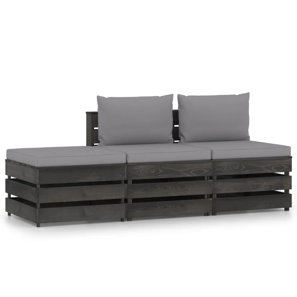 VidaXL 3-delige Loungeset met kussens grijs geïmpregneerd hout
