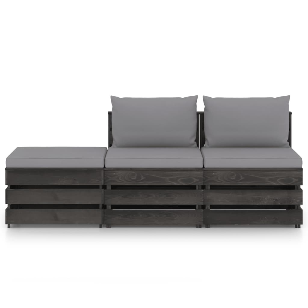 VidaXL 3-delige Loungeset met kussens grijs geïmpregneerd hout