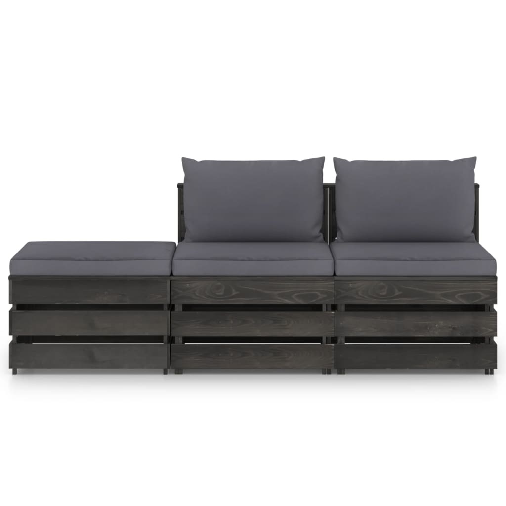 VidaXL 3-delige Loungeset met kussens grijs geïmpregneerd hout