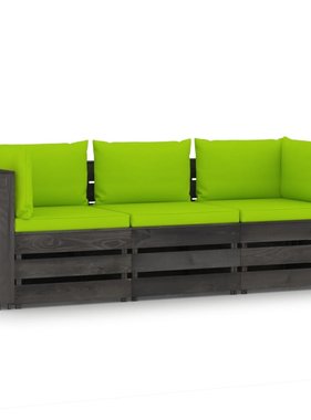 VidaXL Tuinbank 3-zits met kussens grijs geïmpregneerd hout