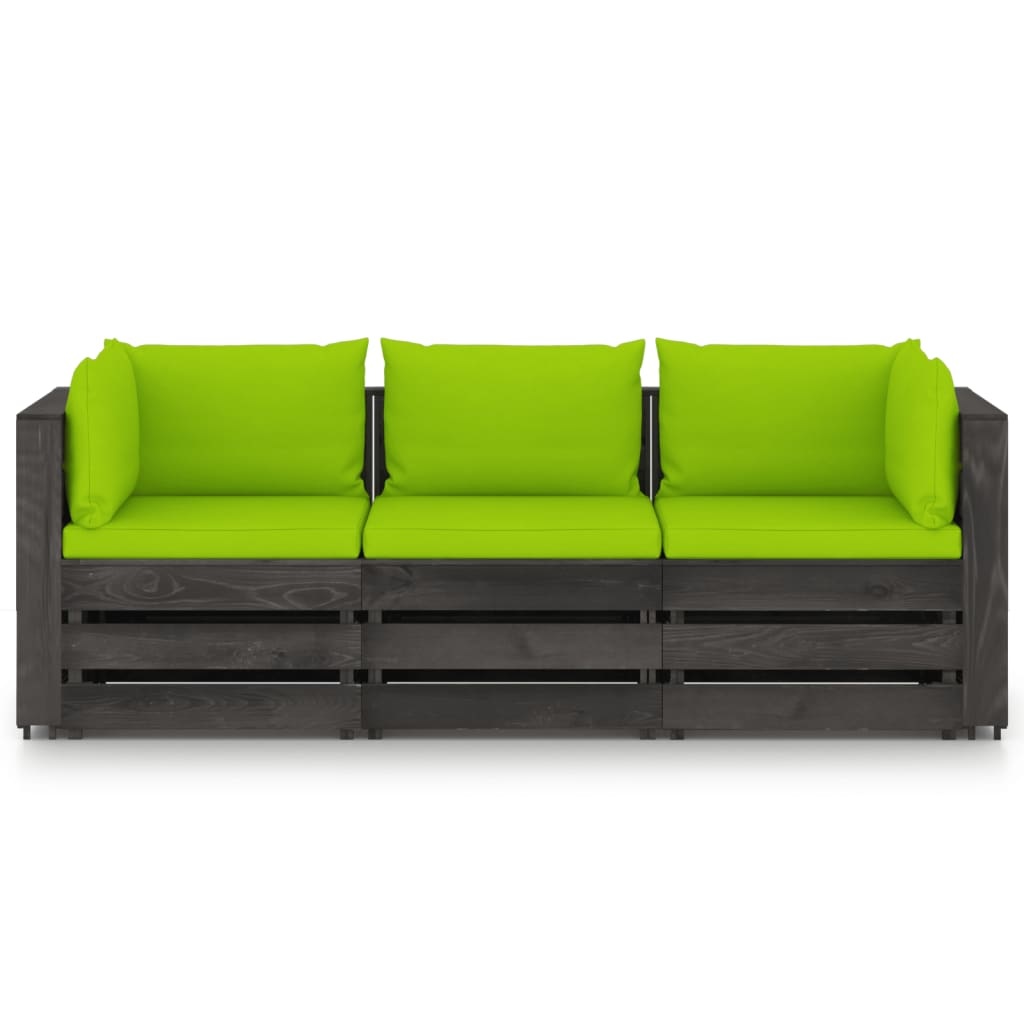 VidaXL Tuinbank 3-zits met kussens grijs geïmpregneerd hout