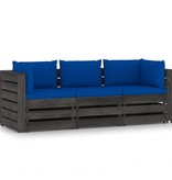 VidaXL Tuinbank 3-zits met kussens grijs geïmpregneerd hout